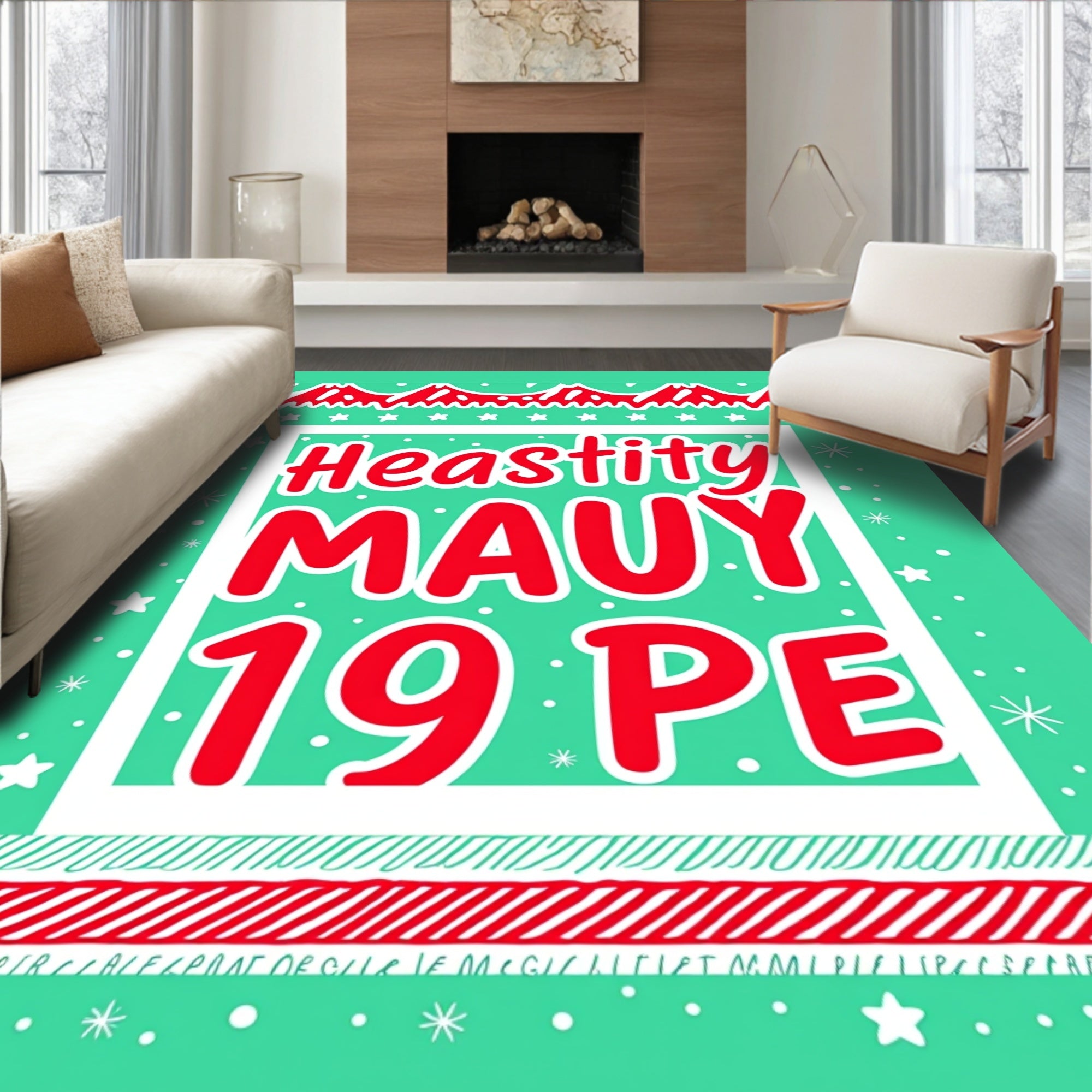 Festive Red White Holiday Border Rug