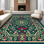 Deep Teal Floral Intricate Medallion Rug