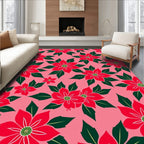 Bold Red Poinsettia Floral Background Rug