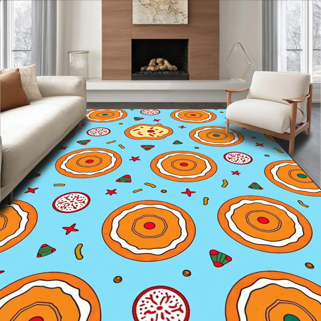 Whimsical Orange Donut Sprinkle Burst Rug