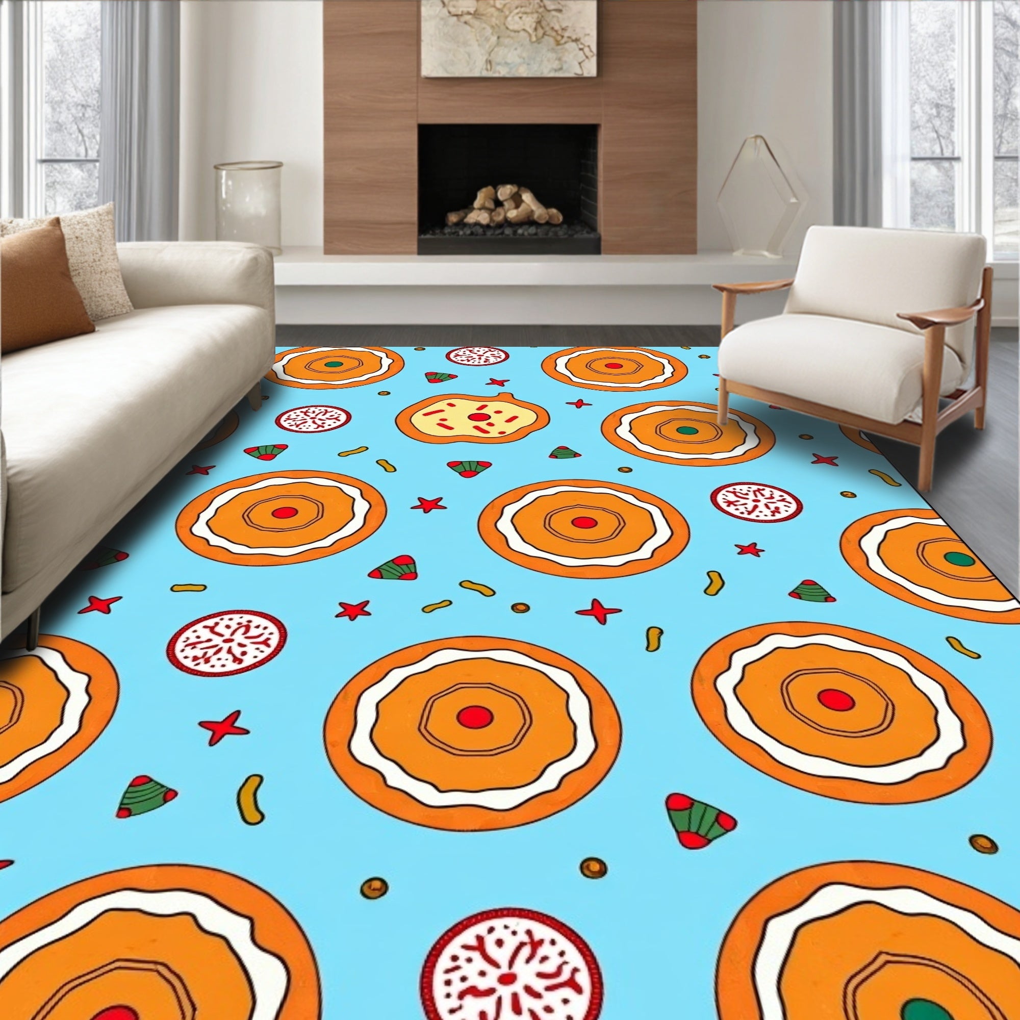 Whimsical Orange Donut Sprinkle Burst Rug