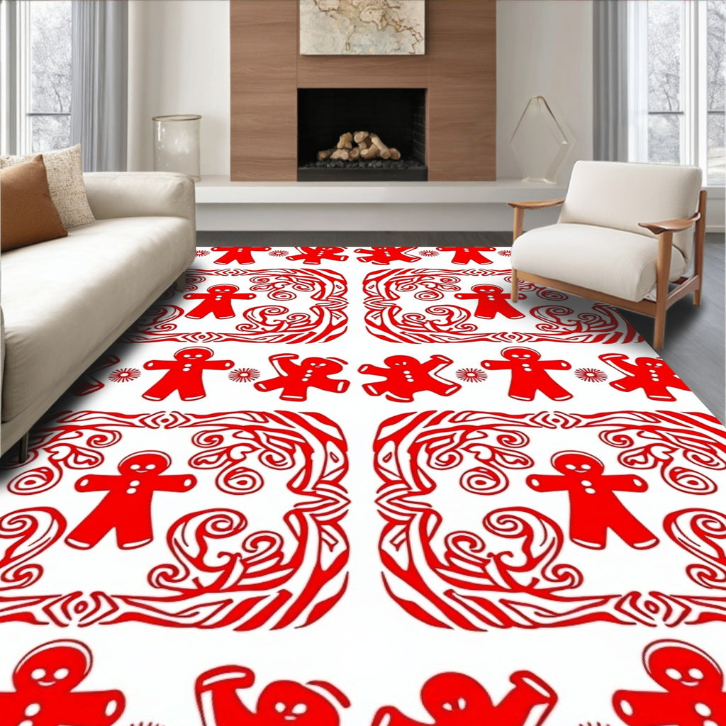 Red Gingerbread Man Swirl Border Rug