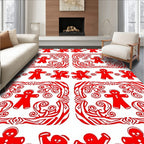 Red Gingerbread Man Swirl Border Rug