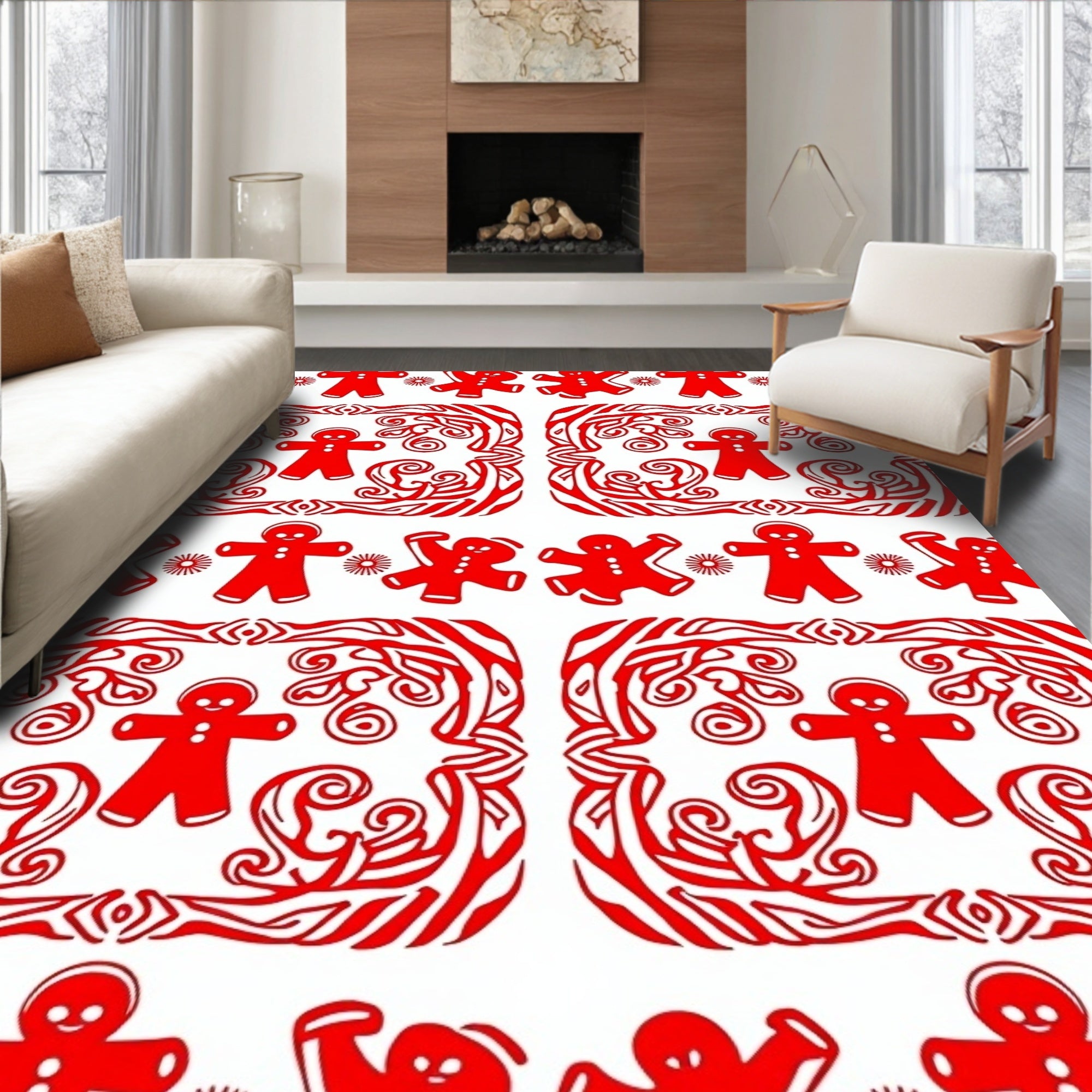 Red Gingerbread Man Swirl Border Rug