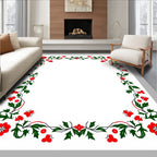 Crimson Floral Green Vine Frame Rug