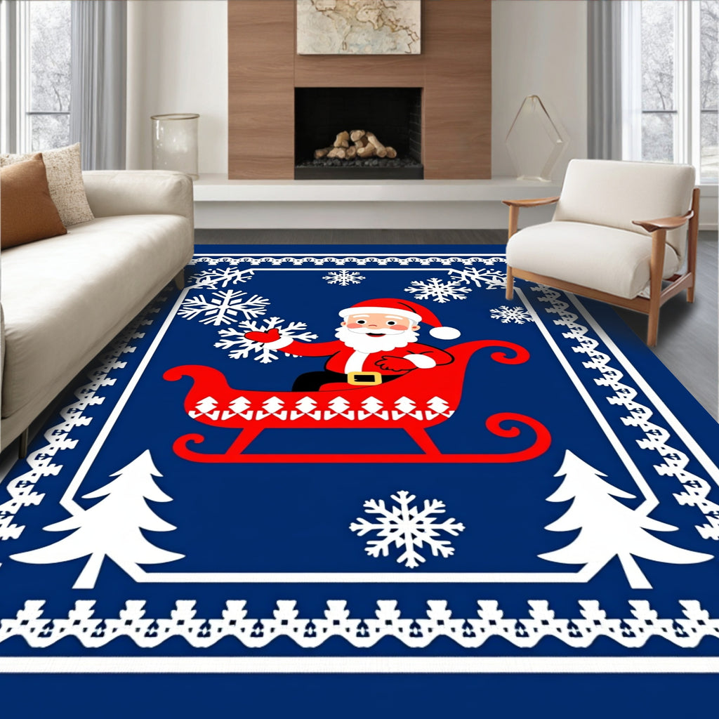 Santa's Sleigh Snowflakes Festive Border Rug