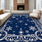 Deep Blue Snowflake Winter Scroll Rug