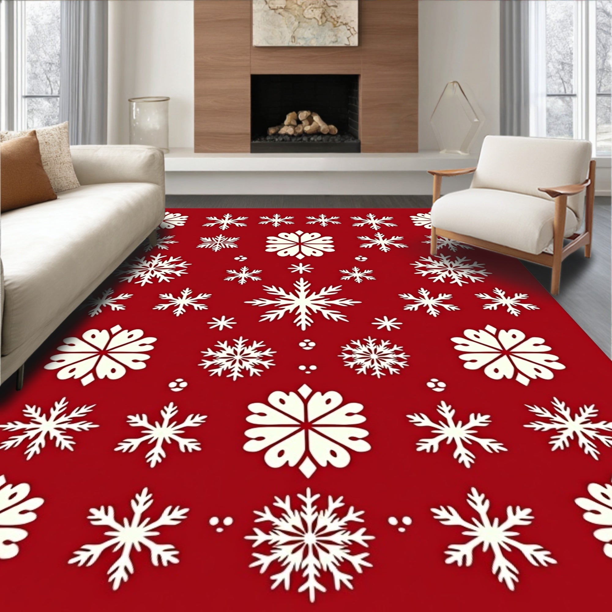 Crimson Cream Snowflake Collection Rug