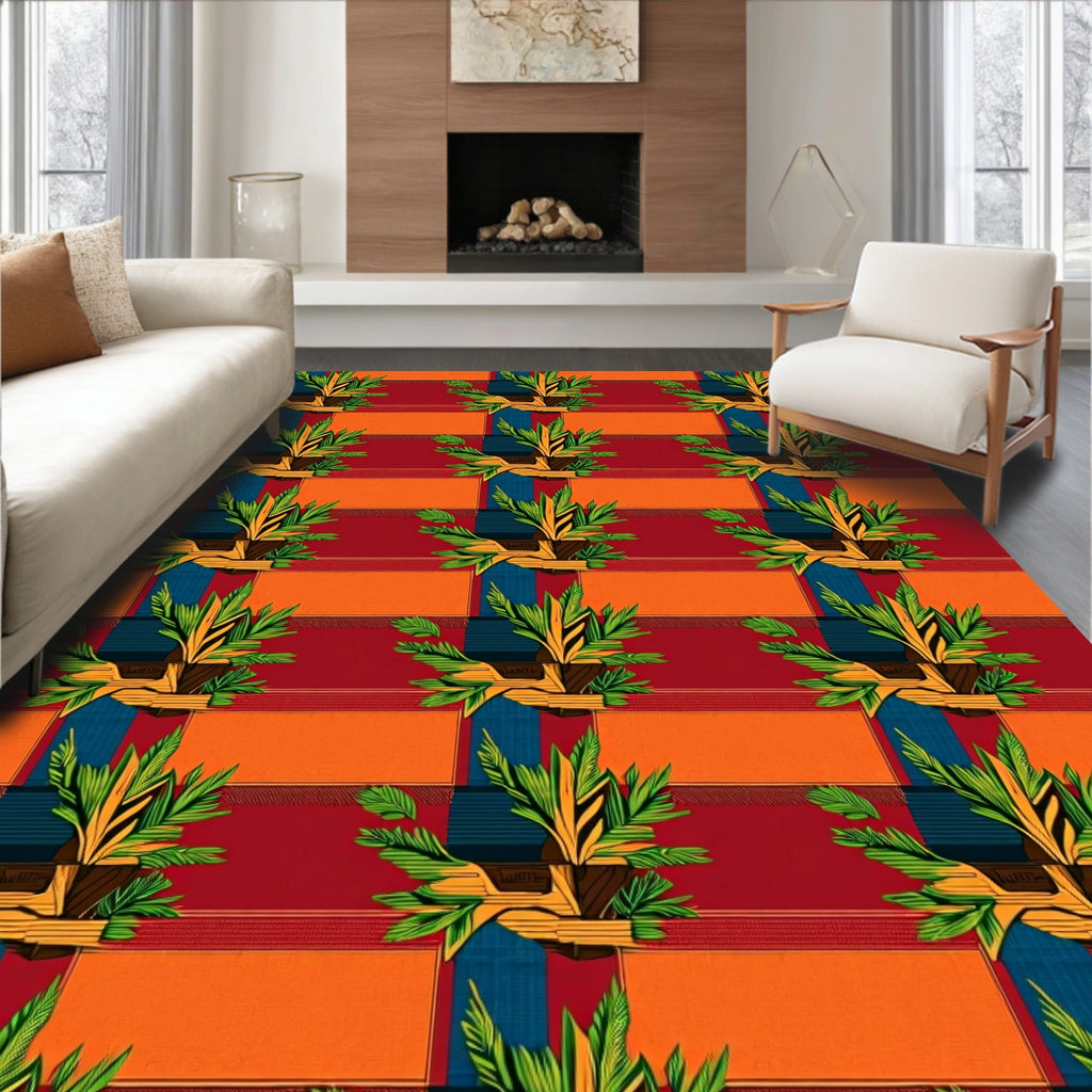 Vibrant Tropical Plant Horizontal Stripe Rug
