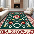 Deep Emerald Red Floral Lattice Rug