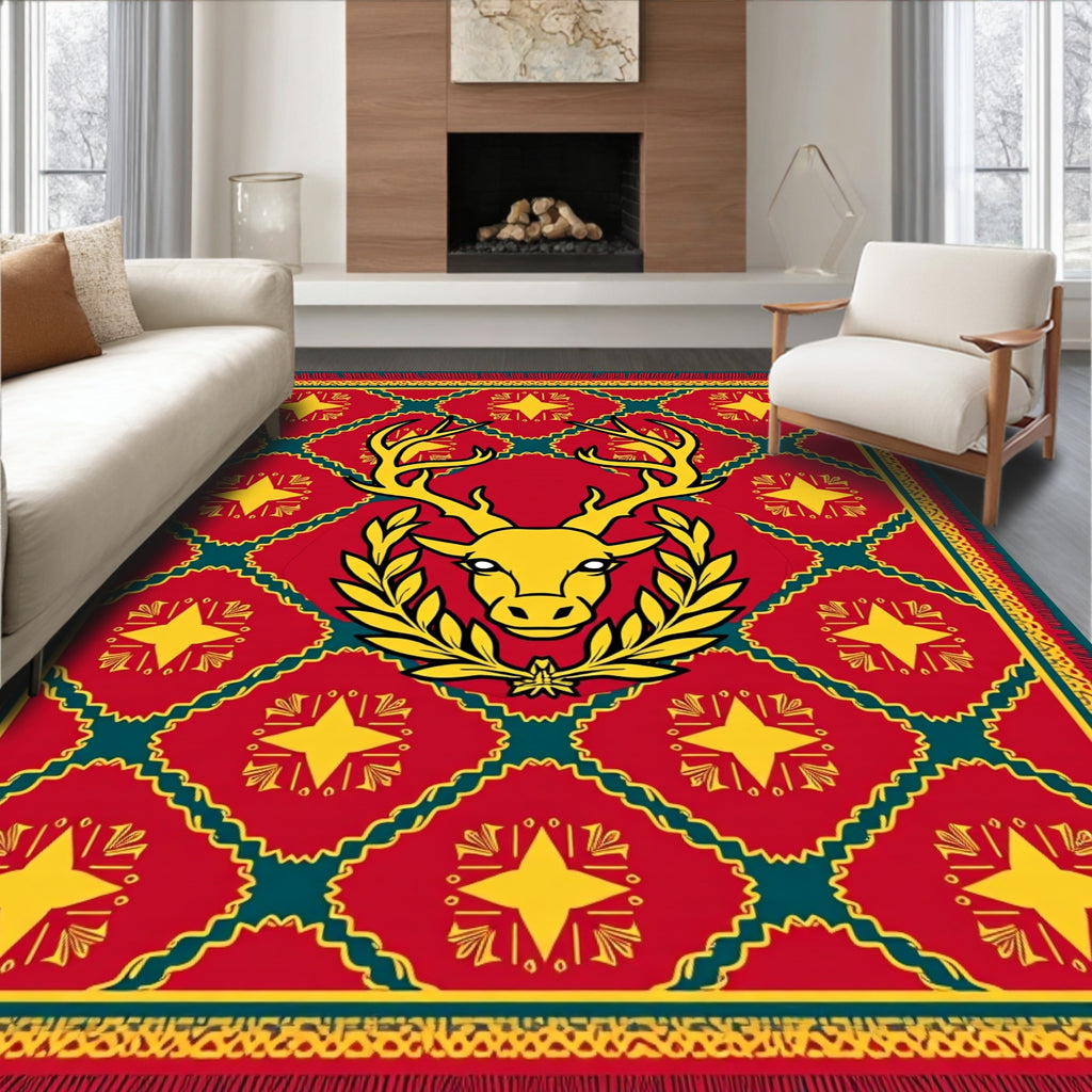 Majestic Yellow Stag Teal Diamond Rug