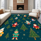 Festive Garden Gnomes Christmas Trees Teal Rug