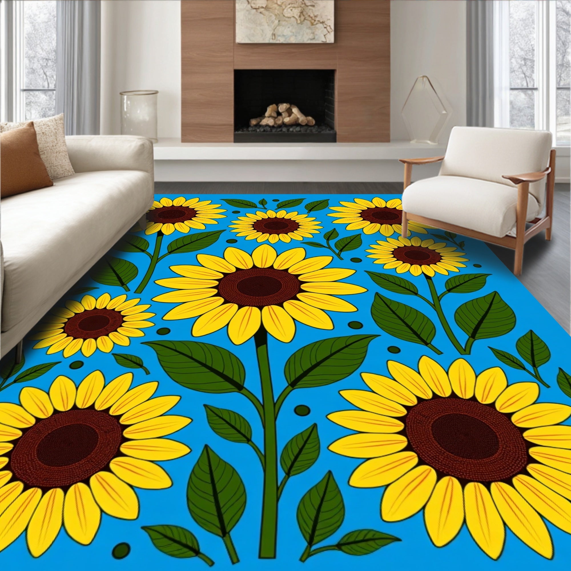 Golden Sunflower Blossom Field Rug