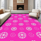 White Snowflake Swirl Pink Field Rug