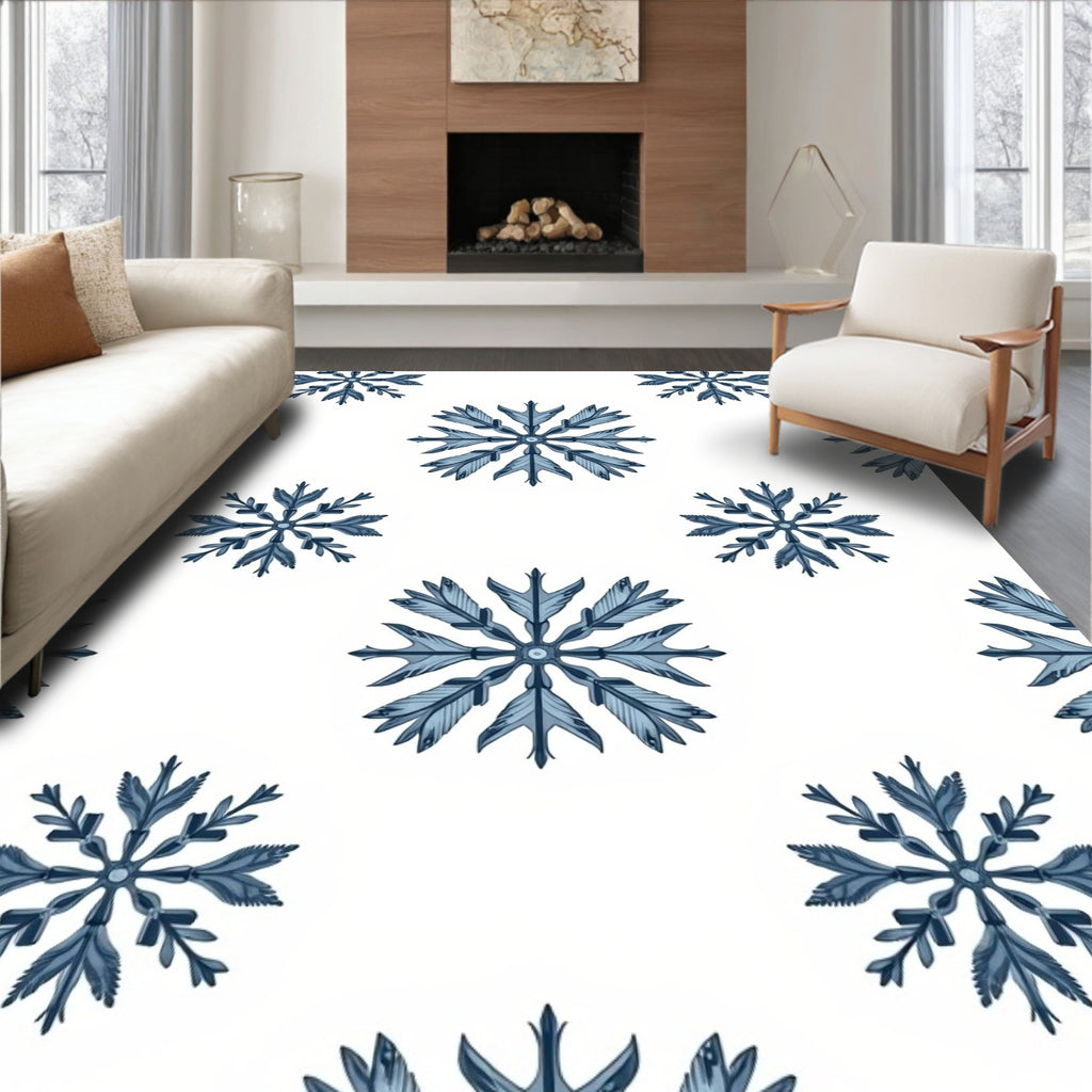 Navy blue snowflake medallion repeat Rug