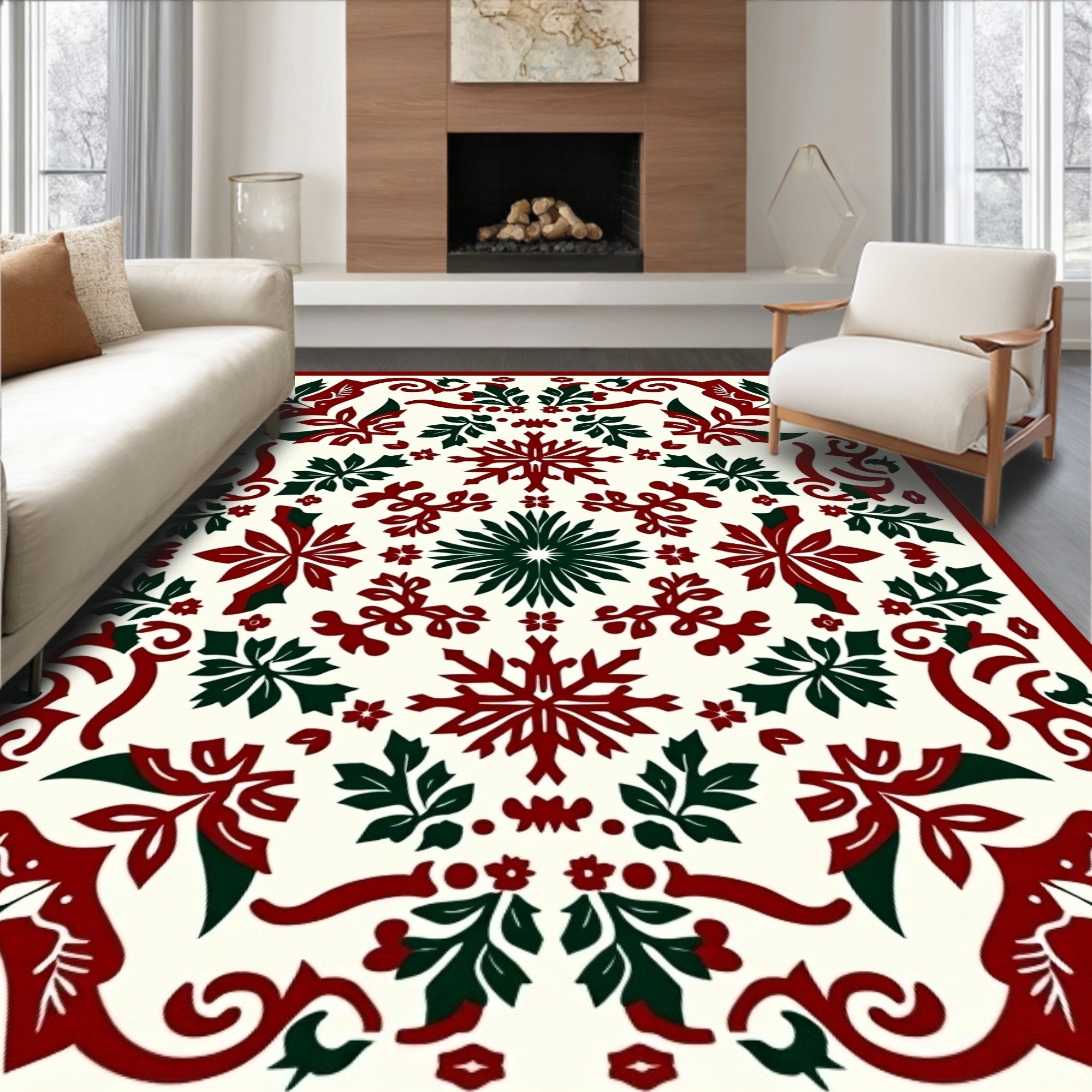 Crimson and Evergreen Medallion Ornament Rug