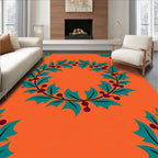 Bold Teal Holly Berry Wreath Orange Rug