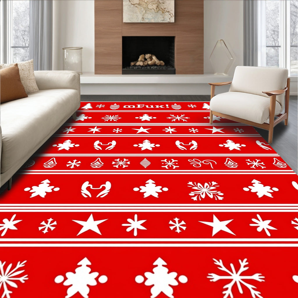 Holiday Red White Festive Icon Rug