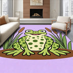 Friendly Green Spotted Frog Cattails Field Rug