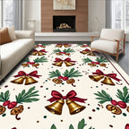 Golden Bells With Red Ribbon Holiday Rug