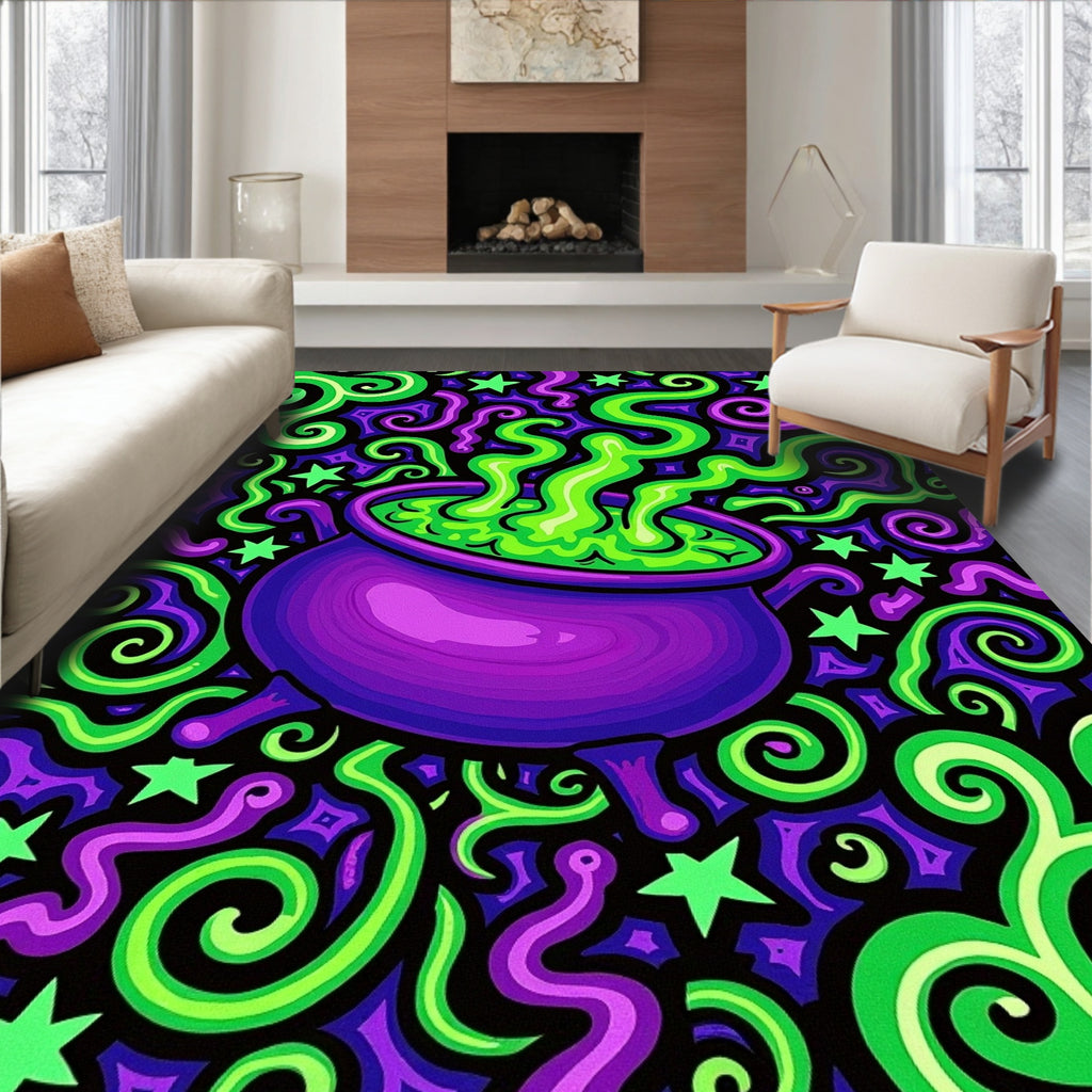 Vibrant Purple Cauldron Swirl Stars Rug