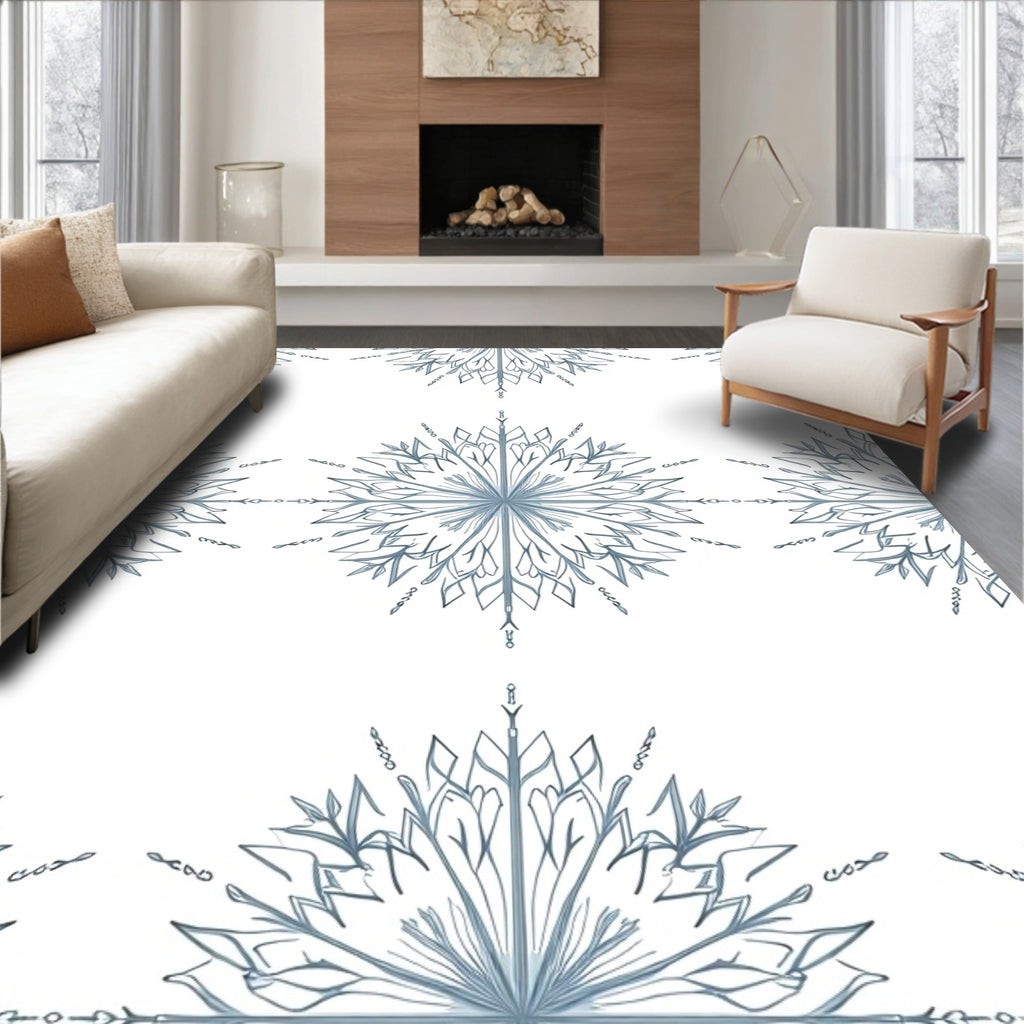Winter Frost Snowflake Mandala Rug