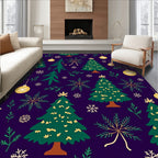 Festive Evergreen Trees Gold Ornaments Rug