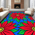 Bright Red Floral Poinsettia Bloom Rug