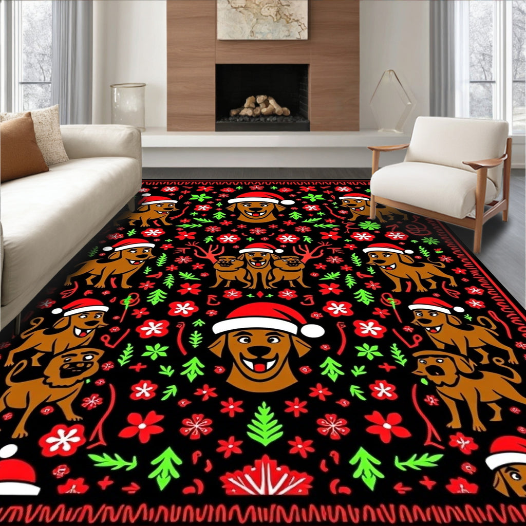 Red Green Dogs Christmas Holiday Theme Rug