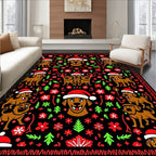 Red Green Dogs Christmas Holiday Theme Rug