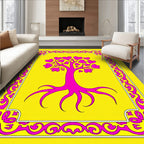 Vibrant Pink Heart Tree Yellow Border Rug