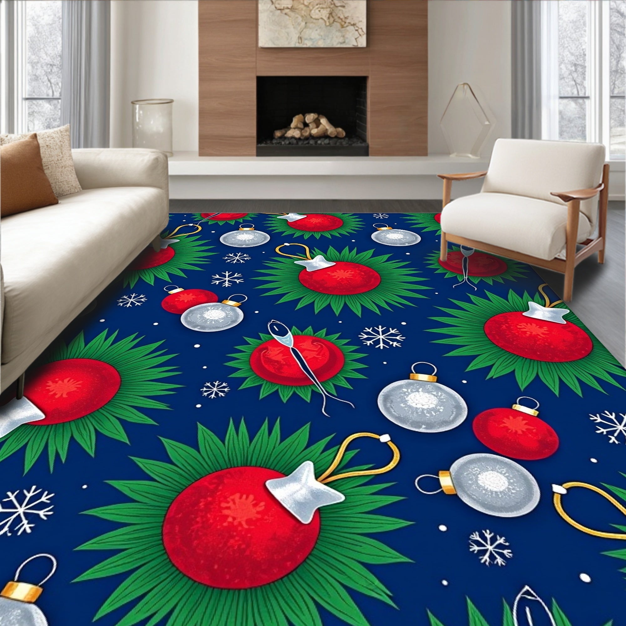 Festive Red White Blue Ornaments Rug