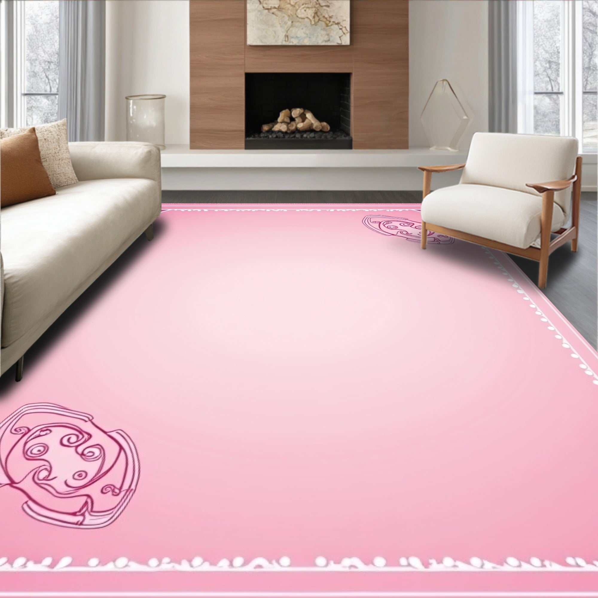 Gradient Pink Ornate Corner Medallion Rug