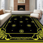 Bold Yellow Floral Medallion Black Rug