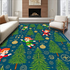 Whimsical Christmas Elf Forest Ornaments Rug