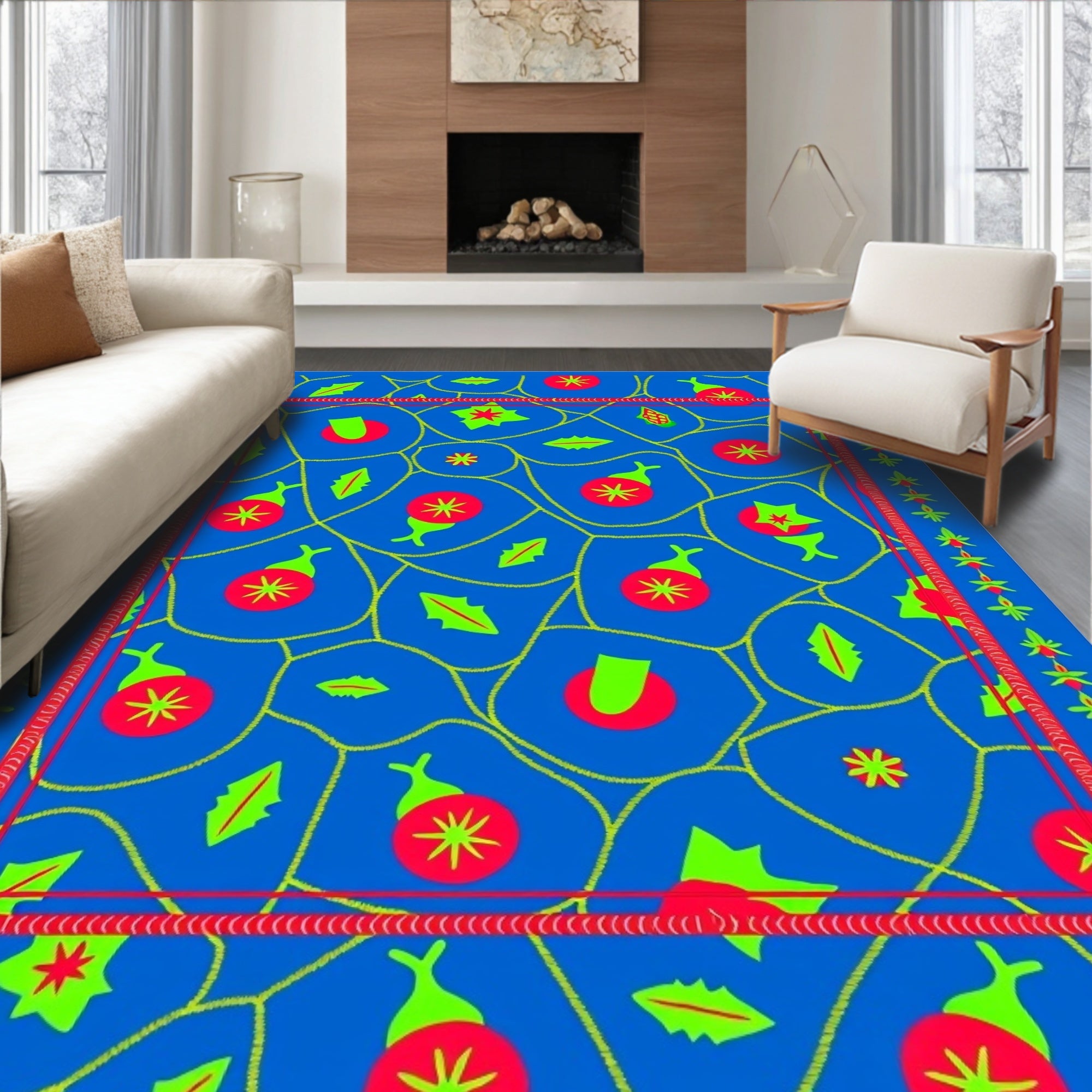 Bold Blue Red Green Abstract Rounds Rug