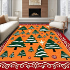 Crimson Snowfall Evergreen Forest Rug