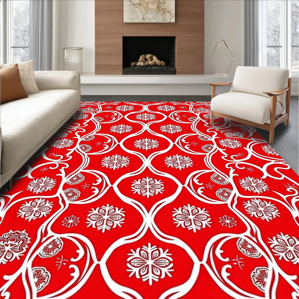 Crimson White Intricate Floral Harmony Rug