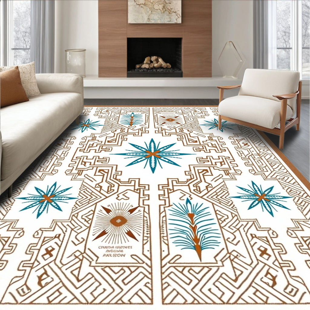 Ornate Teal Star Geometric Landscape Rug