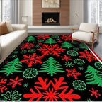 Festive Red Green Snowflake Pine Trees Rug