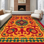 Rich Crimson Teal Medallion Symmetrical Rug