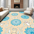 Whimsical Blue Floral And Creature Medallion Rug
