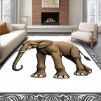 Majestic Brown Elephant Tribal Border Rug