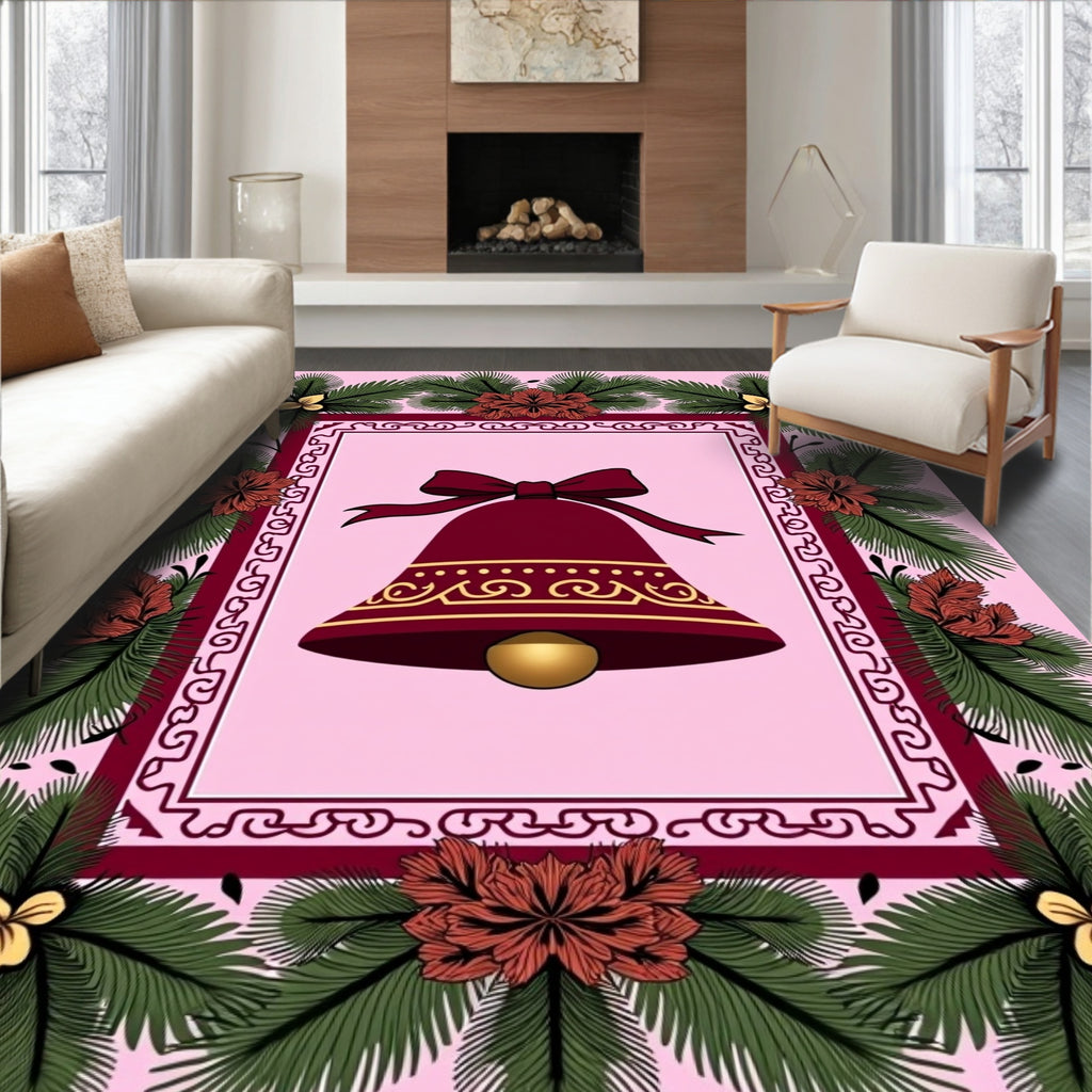 Crimson Bell With Festive Evergreen Wreath Rug