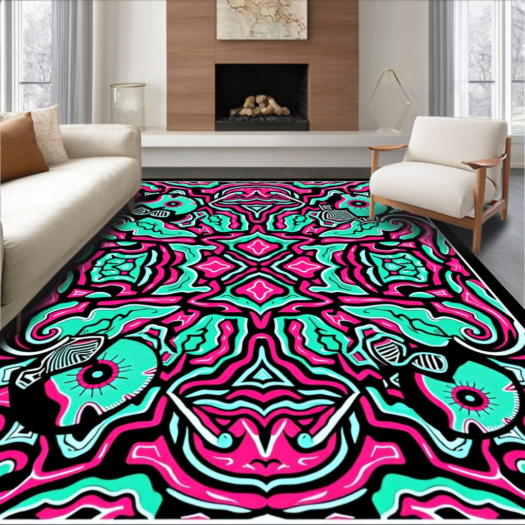 Psychedelic Pink Teal Eye Mandala Rug