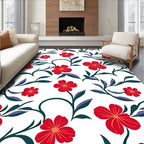 Vibrant Red Floral Vine Swirls Rug