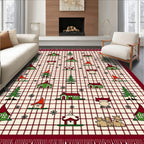 Charming Gnome Village Red Grid Rug