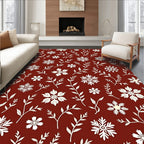 Crimson White Snowflake Botanical Rug