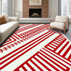 Red White Geometric Lattice Stripes Rug