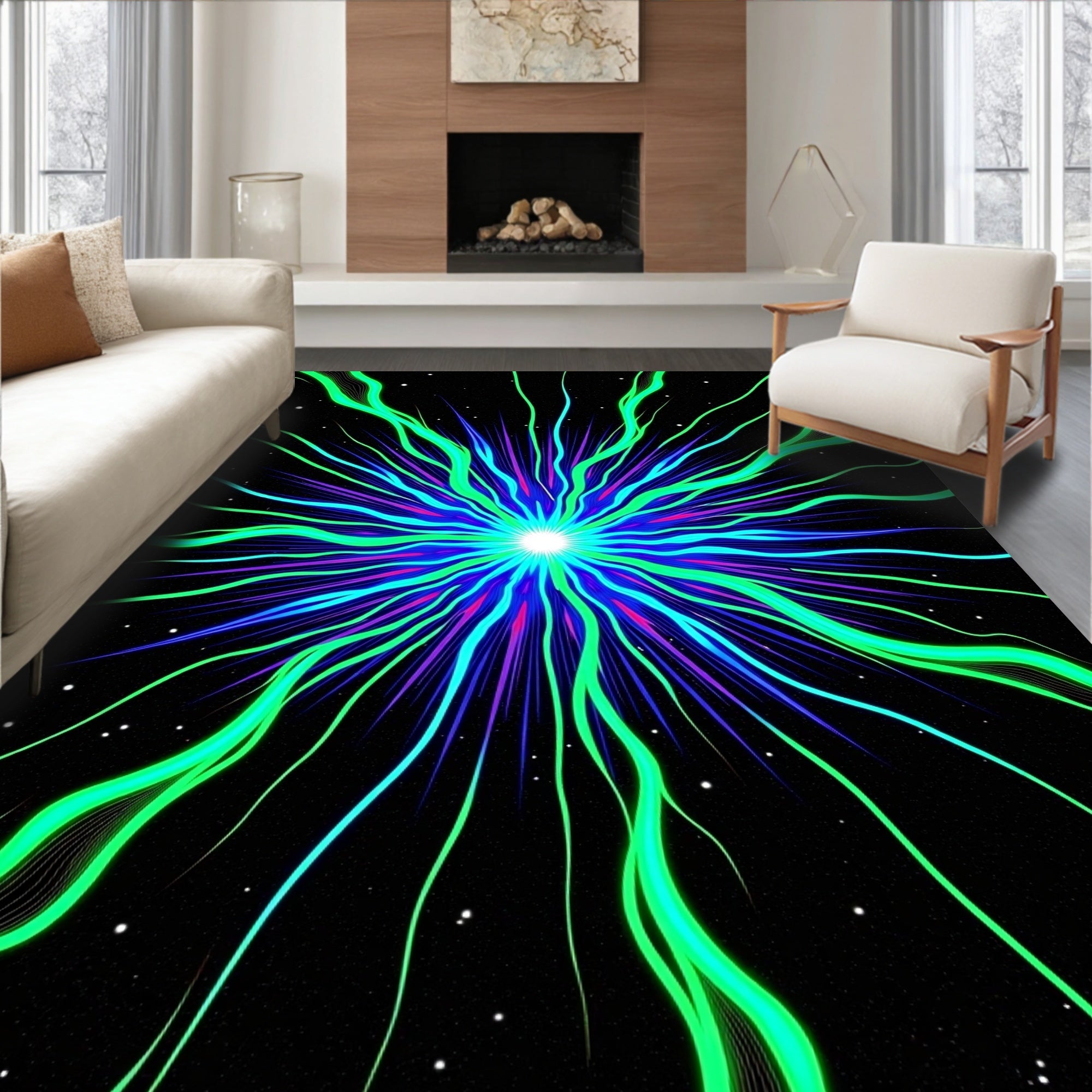 Neon Burst Swirl Galaxy Rug